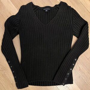 Banana Republic Cable Knit V-Neck Black Sweater Womens M